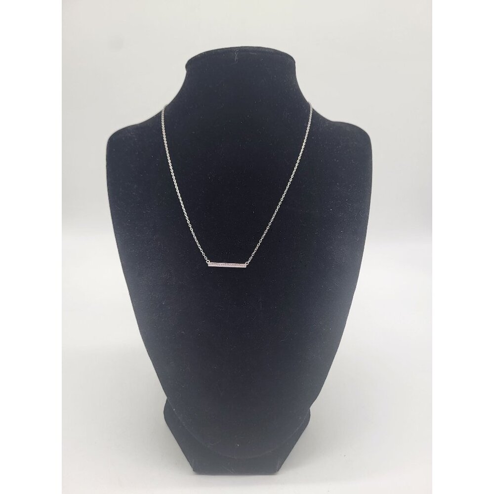 IBB CN 925 Silver & Tiny Diamond Bar Necklace Signed VTG Dainty Minimalist - Picture 2 of 7